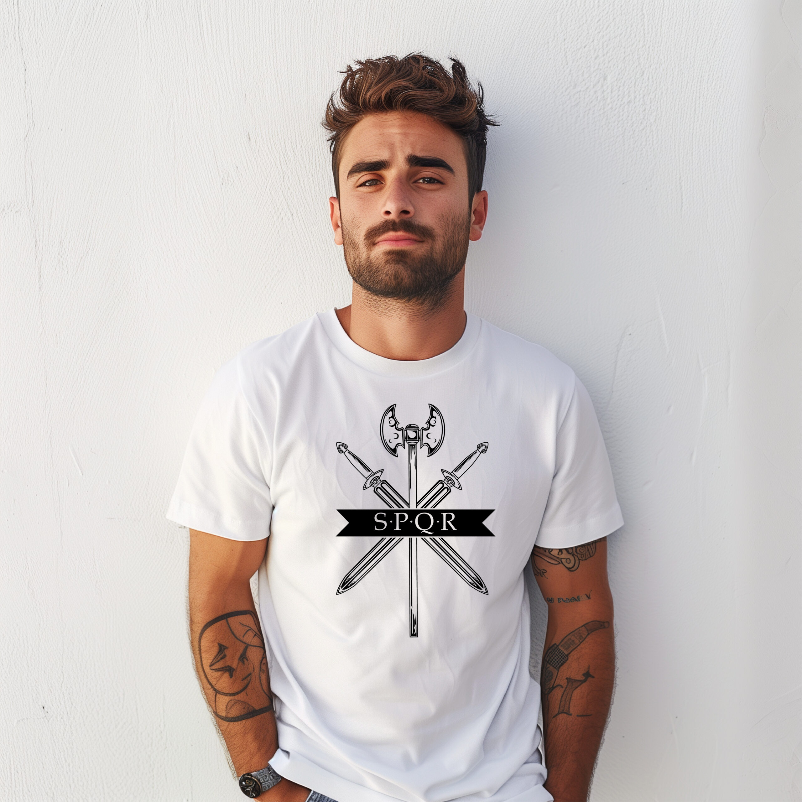 Camiseta SPQR Espadas Blanco