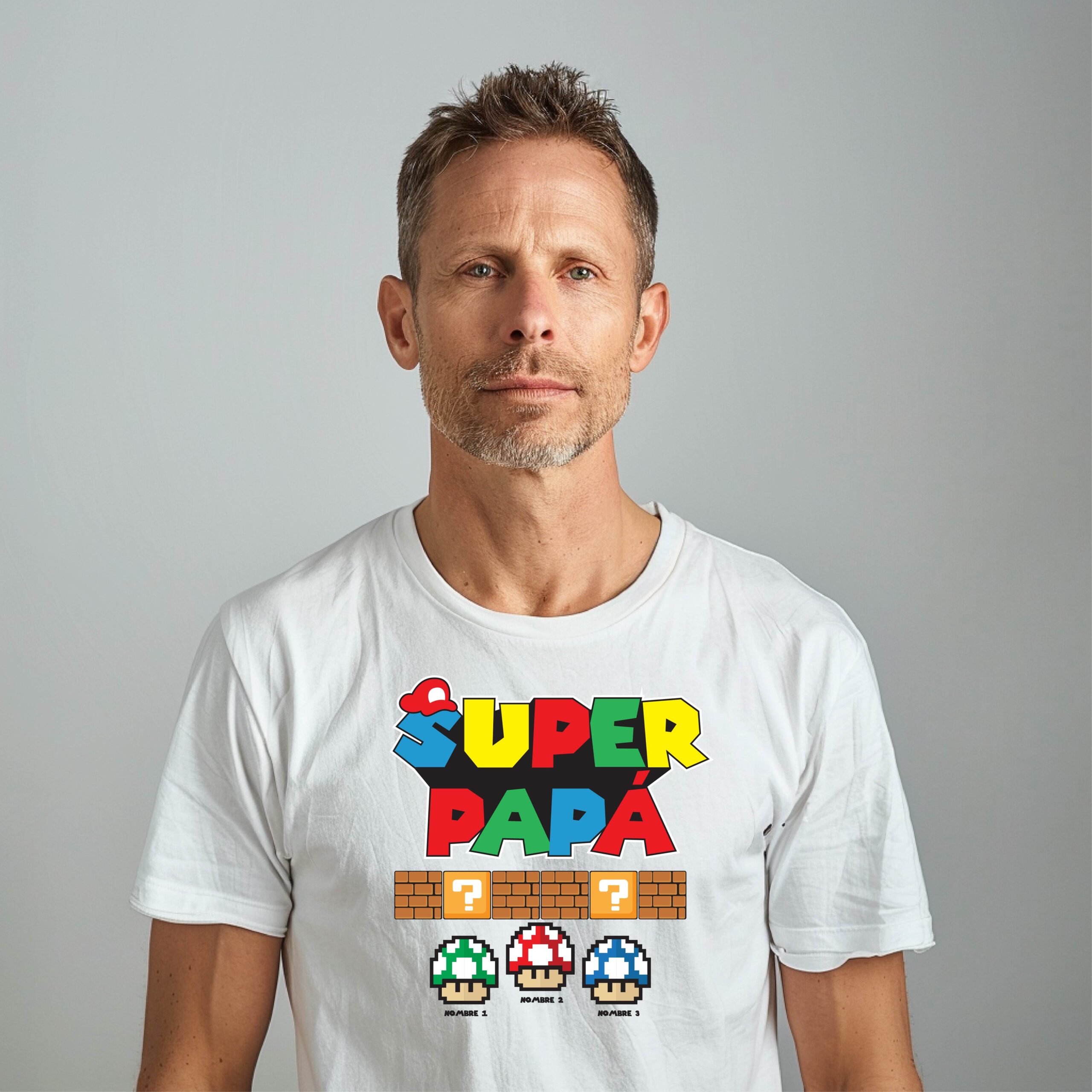 Camiseta Súper Papá Mario Bros M1 Blanco